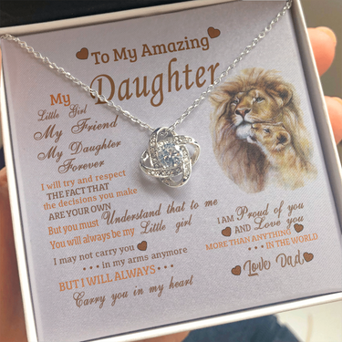 To My Daughter (From Dad) Love Knot Necklace, I'Ll Always Carry You In My Heart Message Card, Jewelry Pendant Gift For Daughter From Father, Meaningful Gift, Thoughtful Gifts For Daughter